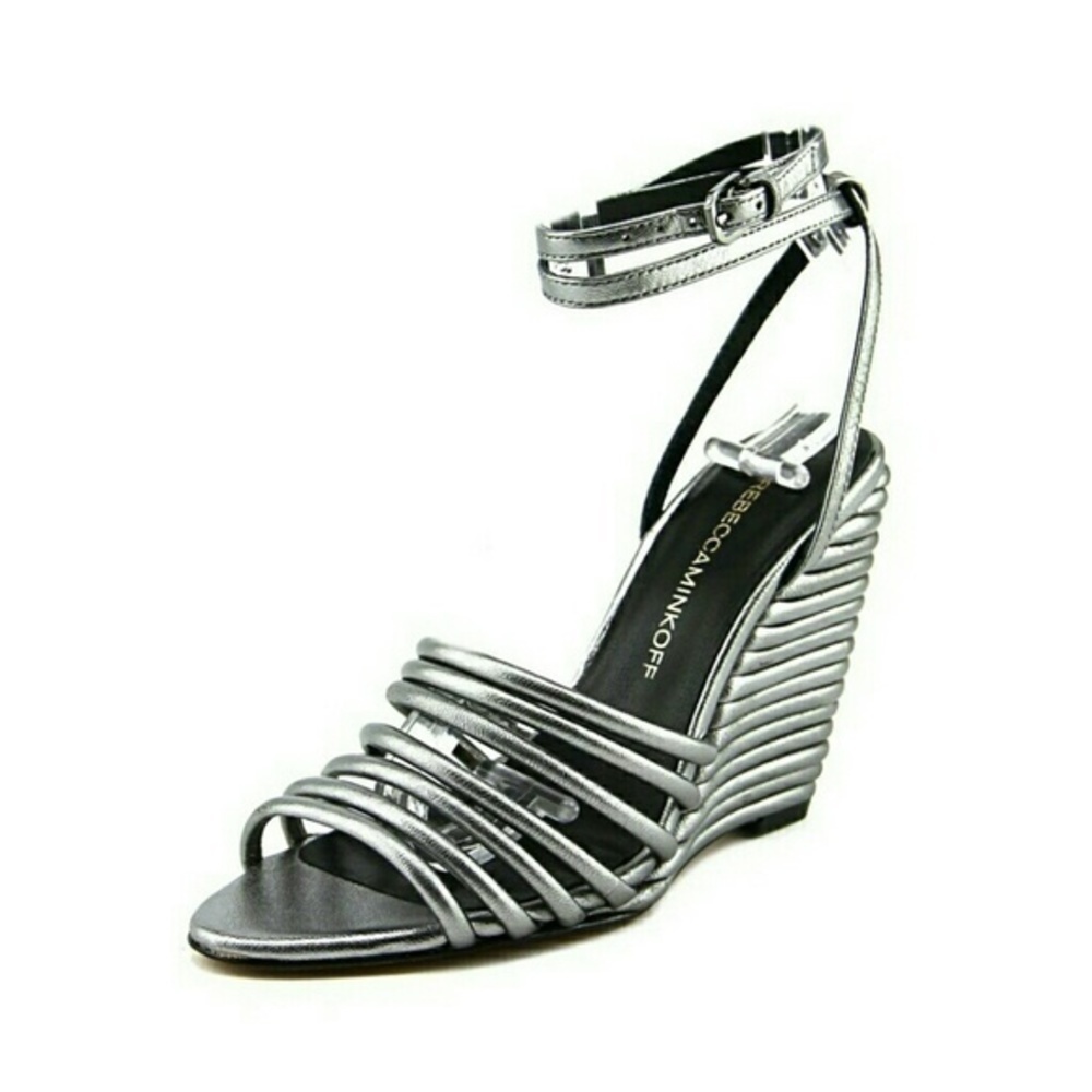 Rebecca Minkoff Savannah ankle strap wedge sandals in metallic silver - Picture 2 of 8
